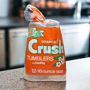 Vintage Orange Crush Soda Pop Plastic Tumbler Cups 16oz By Hefty 12 Pack 1976 - Picture 1 of 7