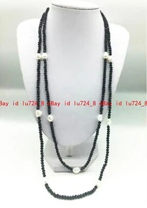 Collar de perlas facetadas de ónix negro de 4 mm blanco de agua dulce 48-100" AA - Imagen 1 de 12