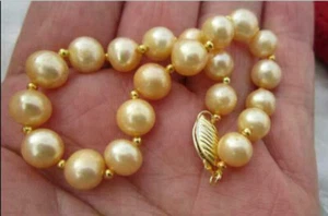 BEAUTY 9-10MM GENUINE NATURAL SOUTH SEA GOLD PEARL BRACELET 7.5 INCH - Picture 1 of 6