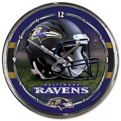 BALTIMORE RAVENS HELMET LOGO 12" CHROME ROUND WALL CLOCK NEW WINCRAFT 👀 Cover