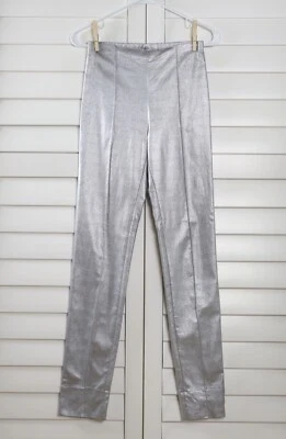 ALEMBIKA $198 Metallic Silver Pull On Skinny Seamed Leggings Pants Size 0 - Image 1 of 4