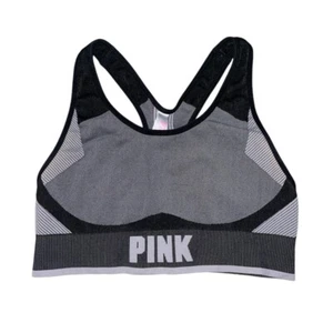 Victoria’s Secret PINK grey black logo sports bra women’s size medium - Picture 1 of 4