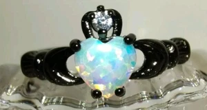 Irish Claddagh Midnight Opal Heart Women's Ring Size 9 Fashion Jewelry - Picture 1 of 13