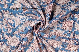 Indian Hand Block Print Beautiful Blue 100% Cotton Women Dress Craft Fabric - Picture 1 of 3