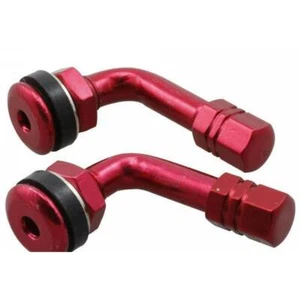 Pair Valves Tyres Angle 90 STR8 Anodized Red Air Valve Cap - Picture 1 of 1