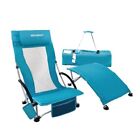 Folding Beach Chair with Footrest Padded for Adults 265Ibs Portable Low Cyan