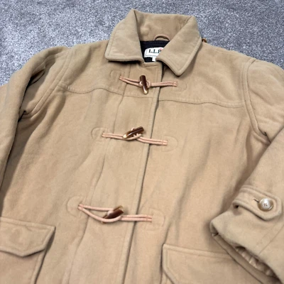 LL Bean Jacket Women Medium Brown Tan Winter Heavy Pea Coat Vintage Toggle USA - Image 1 of 4