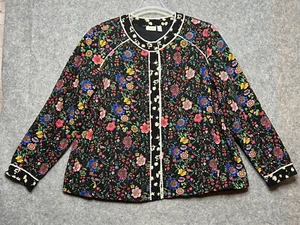 LOGO Lori Goldstein Jacket Womens XL Black Colorful Floral Classic Cottage Snaps - Picture 1 of 19