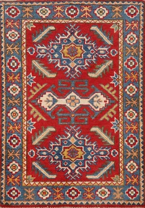 Vibrant Kazak Pakistani Rug Handmade Tradition Geometric Patterns Wool 2x3 ft - Picture 1 of 8