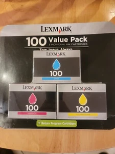 Lexmark 100 Value Pack 3-Ink Cartridges Cyan, Magenta, & Yellow NEW SEALED - Picture 1 of 9