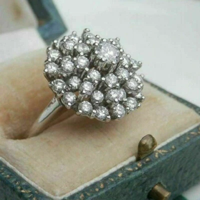Jubiläum Geschenk Ring 2 Kt Rund Diamant Cluster Verlobungsring Weißgold-Finish - Bild 1 von 4