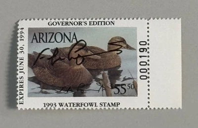 1993 Arizona State Duck Stamp - Governor Hand Signed - Image 1 of 2
