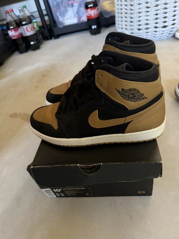 Nike Air Jordan 1 Retro Alto Melo Negro Dorado 332550-026 Hombres Zapatos Tenis 10.5 Foto 1 de 4