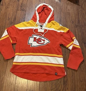 Kansas City Chiefs 47 Brand Hoodie Sz L Superior Lacer Hockey Style Sweatshirt - Picture 1 of 6