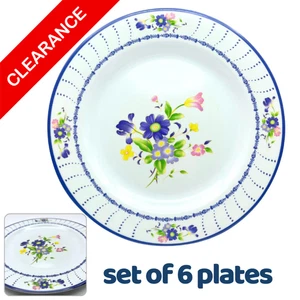 Set of 6 blue yellow pink flower melamine dinner or salad plates. Brand new. 9" - Picture 1 of 4