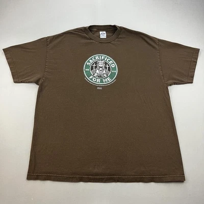 Vintage Jesus Christ T-Shirt Mens XXL Brown Starbucks Parody Sacrificed For Me - Image 1 of 4
