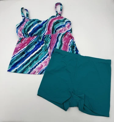 Trajes de baño para todas las mujeres 2 piezas Tankini bicicleta pantalones cortos arco iris rayas talla 16 nuevos Foto 1 de 4