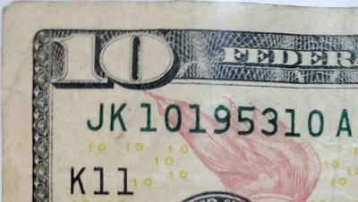 $10 Bill 2009 Fancy Serial Number Birthdate Date 10/1953/10 - JK 10195310 A - Image 1 of 3