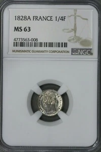 France 1828 A 1/4 Franc  NGC MS 63    S281 - Picture 1 of 2