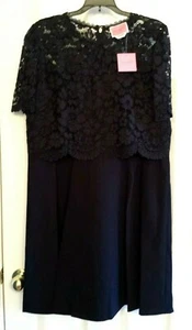 KATE SPADE NEW YORK ROSE LACE BODICE PONTE BLACK EVENING COCKTAIL DRESS SIZE 16 - Picture 1 of 11