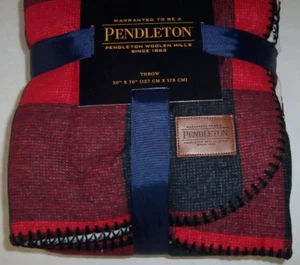 NWT Pendleton ROB ROY Red/Black Plaid SHERPA/COTTON Throw Blanket 50" x 70" NICE - Picture 1 of 9