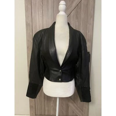 Michael Hoban North Beach Cuero Vintage, Negro Mujer Chaqueta ☼ Foto 1 de 4