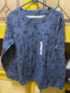 Craft & Barrow Damen blau Blumen Rundhals Langarm Pullover Bluse Neu mit Etikett L - Bild 1 von 4