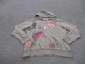Disney Jacket Girls XXL Gray Distressed Parks Mickey Mouse Full Zip Hooded Youth - Picture 1 of 10