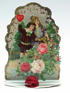 LARGE Antique VICTORIAN VALENTINE Die Cut GERMANY FLOWERS EMBOSSED - Picture 1 of 12