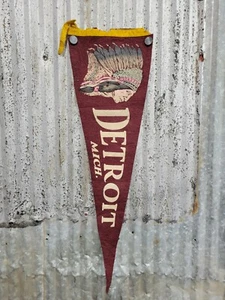 Vintage Travel Pennant Detroit Michigan MI Indian Chief Head Motorcity Souvenir  - Picture 1 of 9