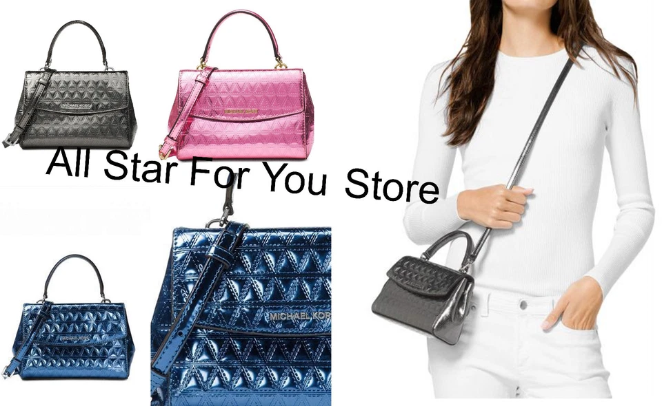 Michael Kors Ava Mini Patent Leather Crossbody Messenger Bag Soft Pink Gold