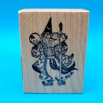 PSX Celestial Wizard Sorcerer Holding Crystal Ball Wood Mounted Rubber Stamp - Image 1 of 4