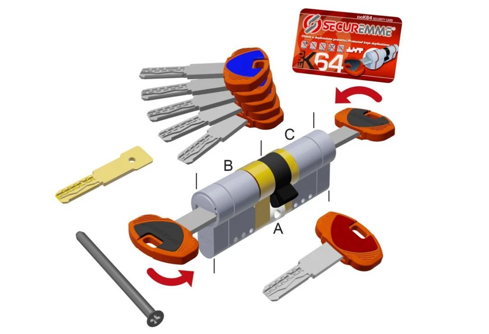 CILINDRO EUROPEO SECUREMME CHIAVE-CHIAVE FRIZIONATO EVOK64 TOP MODULARE 1+5 CH - Immagine 1 di 1