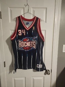 100% Authentic Vintage Champion Hakeem Olajuwon Houston Rockets Jersey Sz 48 XL - Picture 1 of 4