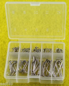 320 Pieces Silver Carbon Fishing Hooks 10 Mixed Sizes:16# to 2# Eye End w/Case - Picture 1 of 11