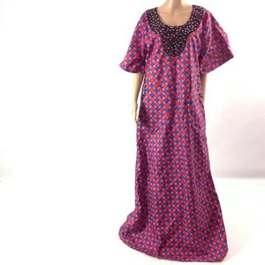 Women Kaftan Dress African Print Ankara Short Sleeve Pink With Scarf Wrap Maxi L - Picture 1 of 7