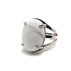 White Howlite Oval Ring Natural Gemstone Cocktail Boho Adjustable Silver Plated