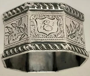 Antique English Sterling Silver Napkin Ring "E" initial engraving, dated 1896 - Picture 1 of 5