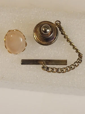 Stylish Natural Stone Pale Rose Quartz Tie Tack - Image 1 of 2