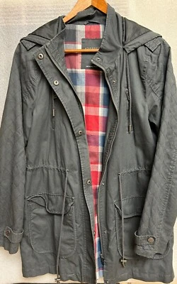 Aeropostale подростков мальчиков серый, клетку интерьера, легкий с капюшоном куртки, M - EUC - Изображение 1 из 4