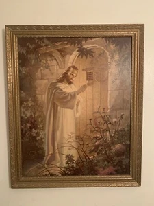 VTG Sallman Christ Knock At Door 1942 Lithograph Framed Art Kriebel Bates READ - Picture 1 of 14
