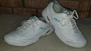 FILA Womens LEATHER Walking Sneakers Shoes Fila "Memory G" DLS White /Teal 8.5 M - Picture 1 of 8