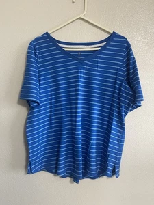 ISSAC MIZRAHI ¡EN VIVO! Camiseta ESSENTIALS PIMA ALGODÓN Talla 2X Azul Rayas - Imagen 1 de 7