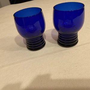 Libbey Vintage Set 2 Cobalt Blue Rimmed Bottom Water Glasses 4”H - Picture 1 of 5