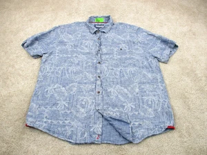 32 Bar Blues Hemd Herren XL Blau Grafikdruck Leinen Hawaii Freizeit Knopfleiste - Bild 1 von 10