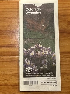Vintage Colorado Wyoming State Karte AAA Road Tour Karte Vintage 1991 kostenloser Versand - Bild 1 von 1
