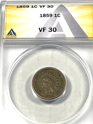 1859 Indian Cent : ANACS VF30 - Image 1 of 4
