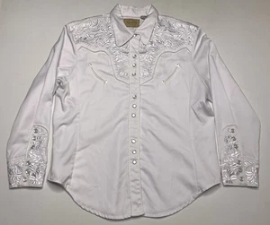 Camisa Scully XXL Perla A Presión Floral Bordada Blanca Occidental Manga Larga P121 - Imagen 1 de 13