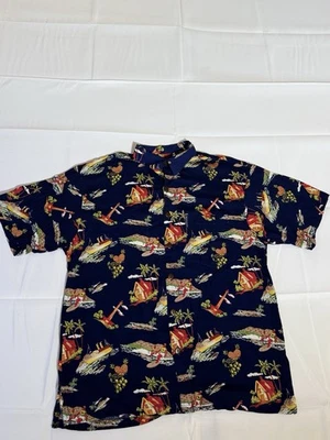 Camisa Aloha Hawaiana De Colección Para Hombre MANGO MOON Azul Rayón Estampado Surf Talla XL Foto 1 de 4