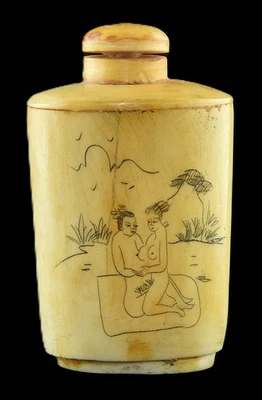 Chinese Snuff Bottle Hand-Carved Erotica 2-3/4'T - Image 1 of 4